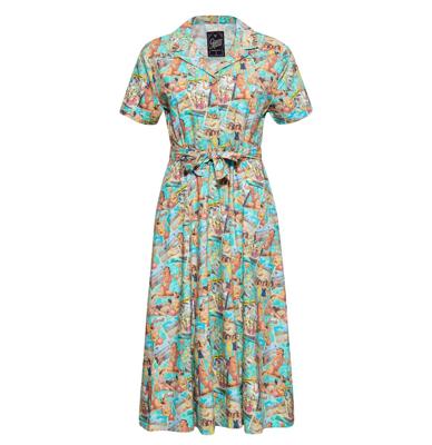 Queen Kerosin 50&apos;s Vacation Dress Blue Heaven-XXXL