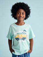 Jongensshirt met korte mouwen en grafisch ontwerp mintgroen