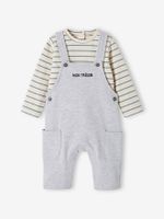 Fleece babyset met te personaliseren T-shirt en tuinbroek gemêleerd grijs - thumbnail