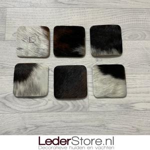 Koeienhuid onderzetters normandier zwart wit bruin 10x10cm