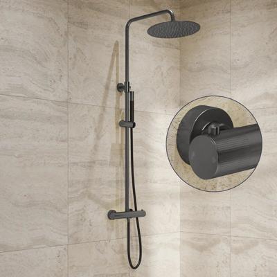 Regendouche set SaniClear Iron Stripes | Opbouw | 20 cm | Mengkraan | Incl.Handdoucheset | Verouderd ijzer - gunmetal