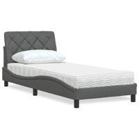 Bed met matras stof donkergrijs 90x200 cm
