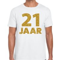 21 jaar goud glitter verjaardag kado shirt wit heren