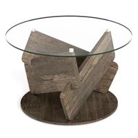 Ronde Glazen Tafel met Gehard Glazen Blad en Massief Houten Frame Moderne Salontafel φ 81cm Ronde Glazen Tafel met Gehard Glazen Blad en Massief Houten Frame Moderne Salontafel φ 81cm