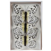 Decoris decoratie vlinders op clip - 3x - wit - 12 x 8 cm   -