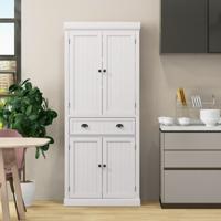 Keukenkast 183 cm Buffetkast van Hout met Verstelbare Planken Deurkasten en Lade Boekenkast Hoge Kast voor Keuken Woonkamer (Wit)