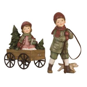 Clayre & Eef Beeld Kind 20x7x16 cm Groen Bruin Polyresin Kerstdecoratie Groen Kerstdecoratie