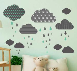 Set van 9 kinderkamer muursticker regenwolken met patronen