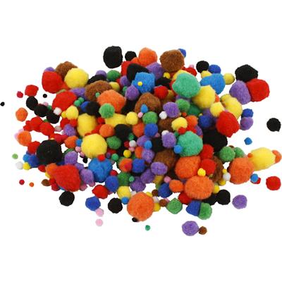 Creativ Company Pompons, d 5-40 mm, ca. 150 stuk, diverse kleuren, 42 gr/ 1 doos