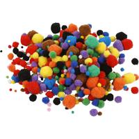 Creativ Company Pompons, d 5-40 mm, ca. 150 stuk, diverse kleuren, 42 gr/ 1 doos