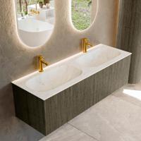 Badmeubel Mondiaz Kurve-Dlux | 140 cm cm | Meubelkleur Shadow | Wastafelkleur Opalo | Solid surface | Wasbak beiden zijden spoelbak | 2 kraangaten