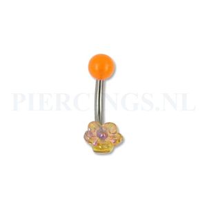 Navelpiercing acryl bloem oranje parelmoer