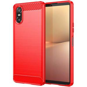 Sony Xperia 10 VI Geborsteld TPU Hoesje - Koolstofvezel - Rood