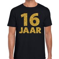 16 jaar gouden glitter tekst t-shirt zwart heren - thumbnail