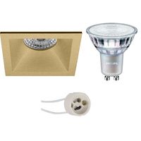 LED Spot Set - Pragmi Pollon Pro - GU10 Fitting - Inbouw Vierkant - Mat Goud - Verdiept - 82mm - Philips - MASTER 927 36D VLE - 4.9W - Warm Wit 2200K-2700K - DimTone Dimbaar - thumbnail