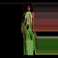 Ouch! by Shots Bodystocking met Halterneck - One Size - Neon Groen