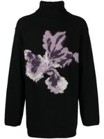 Yohji Yamamoto pull à fleurs en maille intarsia - Noir