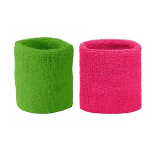 Myrtle Beach Eighties feest thema kleuren zweetbandjes - lime groen en fuchsia roze