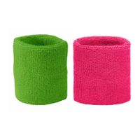 Myrtle Beach Eighties feest thema kleuren zweetbandjes - lime groen en fuchsia roze - thumbnail