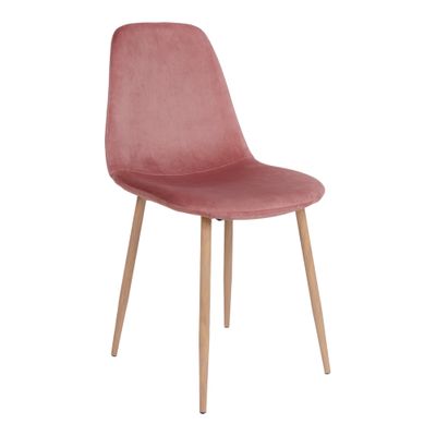 MOES eetkamerstoel, roze velvet met houtlook onderstel MOES eetkamerstoel, roze velvet met houtlook onderstel