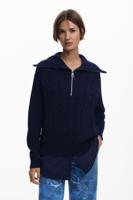Gecombineerde kabeltrui met rits - BLUE - L