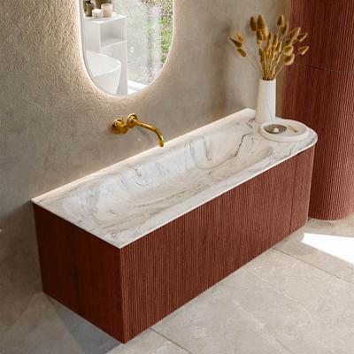 Badmeubel Mondiaz Kurve-Dlux | 125 cm cm | Meubelkleur Ruby | Wastafelkleur Glace | Solid surface | Wasbak links zijde spoelbak | Zonder kraangat(en)