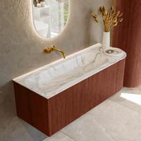 Badmeubel Mondiaz Kurve-Dlux | 125 cm cm | Meubelkleur Ruby | Wastafelkleur Glace | Solid surface | Wasbak links zijde spoelbak | Zonder kraangat(en)