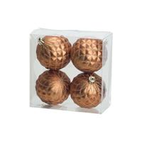 Cosy & Trendy Kerstballen - 4 stuks - koperkleur - kunststof - 8 cm