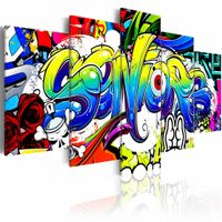 Schilderij - Youth World, Graffiti, 5luik , multikleur , wanddecoratie , premium print op canvas - thumbnail