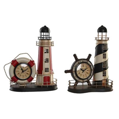 Tafelklok DKD Home Decor 25.5 x 14 x 32.5 cm Rood Zwart Metaal Vintage Koplamp (2 Stuks)