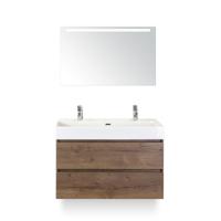 Maxx XL Badmeubelset 100 cm - Tabacco - Wastafel Kube 2 kraangaten - met Sence Spiegel