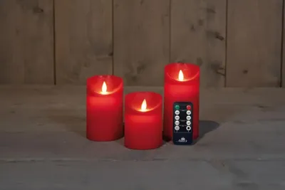 Anna&apos;s Collection LED kaars flame effect rustiek set 7.5 cm rood 3 stuks