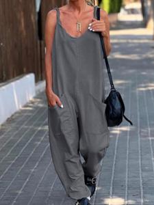 Loose Spaghetti Casual Plain Jumpsuit