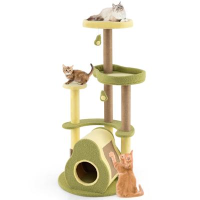 Avocado-Vormige Kattenboom Kattentoren met Meerdere Niveaus Zelfreinigende Borstel Leuke Pompons Klimrek voor Binnenkatten