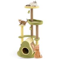 Avocado-Vormige Kattenboom Kattentoren met Meerdere Niveaus Zelfreinigende Borstel Leuke Pompons Klimrek voor Binnenkatten