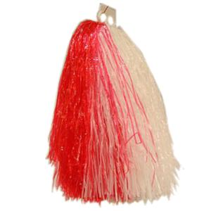 Cheerball/pompom - 1x - rood/wit - met ringgreep - 33 cm - cheerleader pompons