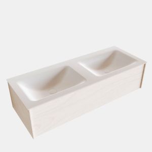 Badkamermeubel BWS Madrid Wit 120x45x30 cm Mat Witte Solid Surface Wastafel Dubbel (0 kraangaten)