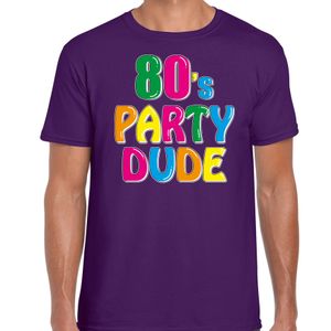 Bellatio Decorations Disco t-shirt heren -&amp;nbsp;80's party dude&amp;nbsp;- paars - jaren 80 - carnaval/foute party 2XL  -