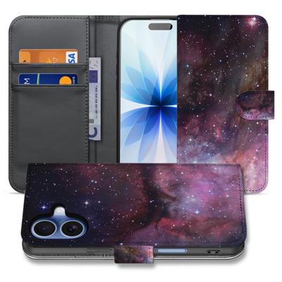 Book Case Hoes Apple iPhone 17 Heelal Design PU Leer Grijs