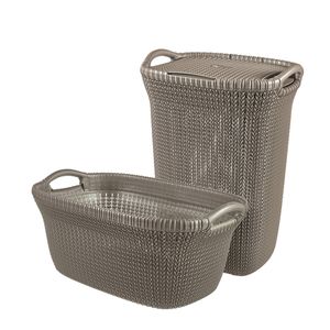 Curver Knit Wasmand met deksel 57L + Wasmand 40L - Bruin