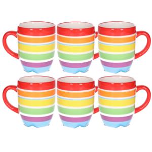 Koffiemokken Curacao - 6x stuks - Keramiek - multi kleuren - 300 ml - 8 x 11 cm - rood