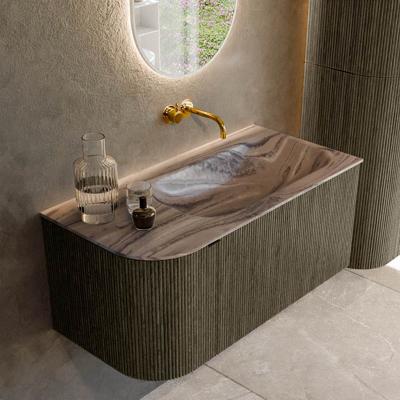 Badmeubel Mondiaz Kurve-Dlux | 95 cm | Meubelkleur Shadow | Wastafelkleur Sombra | Solid surface | Wasbak rechter zijde spoelbak | Zonder kraangat(en)