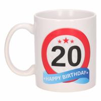 20 jaar Verjaardag koffiemok - cadeau beker - stopbord print - 300 ml - keramiek - wit