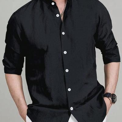 Bon&Bon Men's Stand Collar Long Sleeve Shirt - Dark Grey Casual Top Black / XL