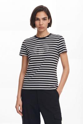 Streepjes T-shirt met hartpatroon - WHITE - XL