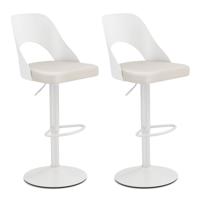 Barhocker 2er Set Barkrukken 360° Draaibaar in Hoogte Verstelbare Draaistoel Keukenstoelen met Kunstlederen Zitting en Rugleuning Wit