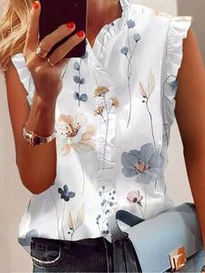 Lotus Leaf Collar Floral Casual Shirt