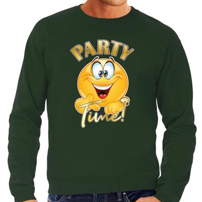Verkleed sweater voor heren - party time emoji - groen - themafeesten/carnaval