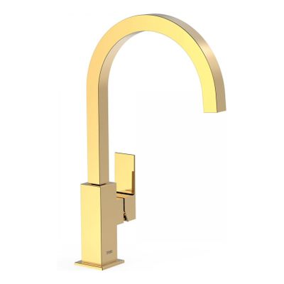 Wastafelkraan Tres Cuadro | Opbouw | Draaibare uitloop | Mengkraan | Hoog model | 1-hendel | Vierkant | 24k Goud glans