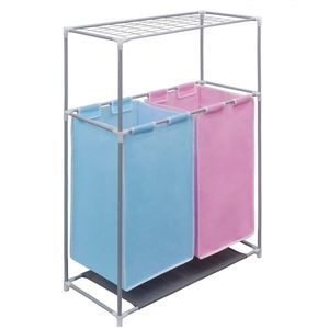 The Living Store Wasmand 2 Delig - 70x30x80 cm - Kleurgecodeerde Manden - IJzeren Frame en Hoogwaardige Stof